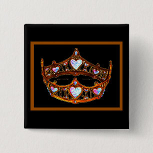 Badge Carré 5 Cm Queen of Hearts Gold Crown Tiara épingle de bouton