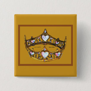 Badge Carré 5 Cm Queen of Hearts Gold Crown Tiara golden bouton