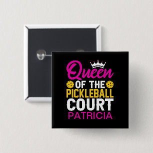 Badge Carré 5 Cm Queen of the Pickleball Court Nom personnalisé