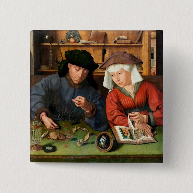 Badge Carré 5 Cm Quentin Matsys - The Moneylender and His Wife (Devant)
