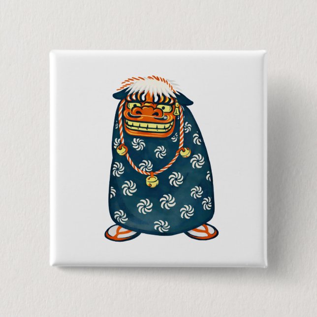 Badge Carré 5 Cm Quiet Icons – Japanese Shishi Lion Mask (Devant)