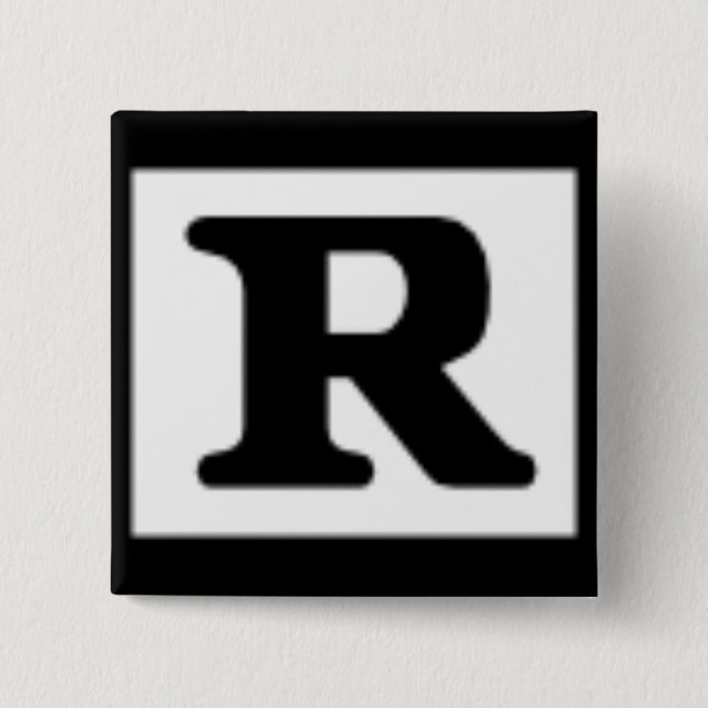 Badge Carré 5 Cm R évalué, système de notation (Devant)