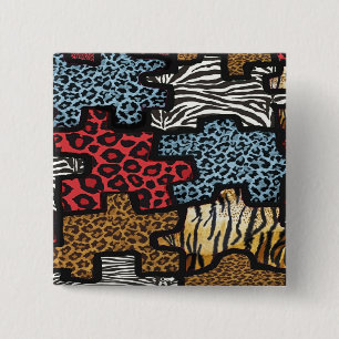 Badge Carré 5 Cm RAB Rockabilly Leopard Zebra Puzzle Imprimer Cadea