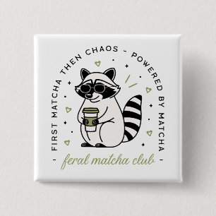 Badge Carré 5 Cm Raccoon boire matcha club drôle animal kawaii