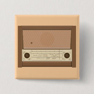 Badge Carré 5 Cm Radio en bois rétro des années 1940