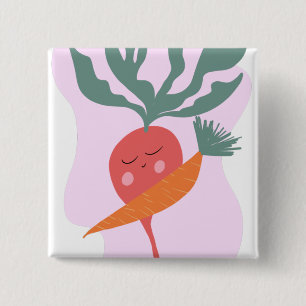 Badge Carré 5 Cm Radis et Carotte Mignons Dessin Animé