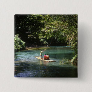 Badge Carré 5 Cm Rafting sur la rivière Martha Brae, Falmouth,