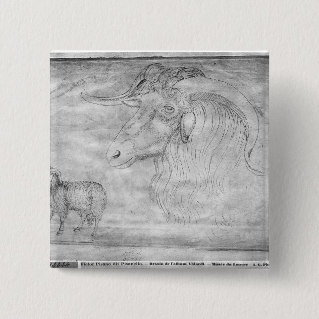 Badge Carré 5 Cm RAM et tête d'une RAM (Devant)