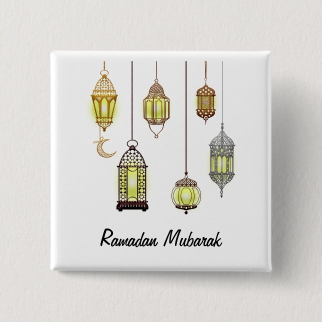 Badge Carré 5 Cm Ramadan Kareem Crescent Lanterns Moubarak Islamiqu (Devant)