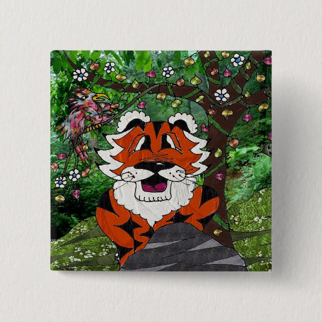 Badge Carré 5 Cm Randonner Notre Planète Eco-Team Tgrr Tiger Vêteme (Devant)