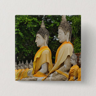 Badge Carré 5 Cm Rangée de statues de Bouddha, Wat Yai Chaya Mongko