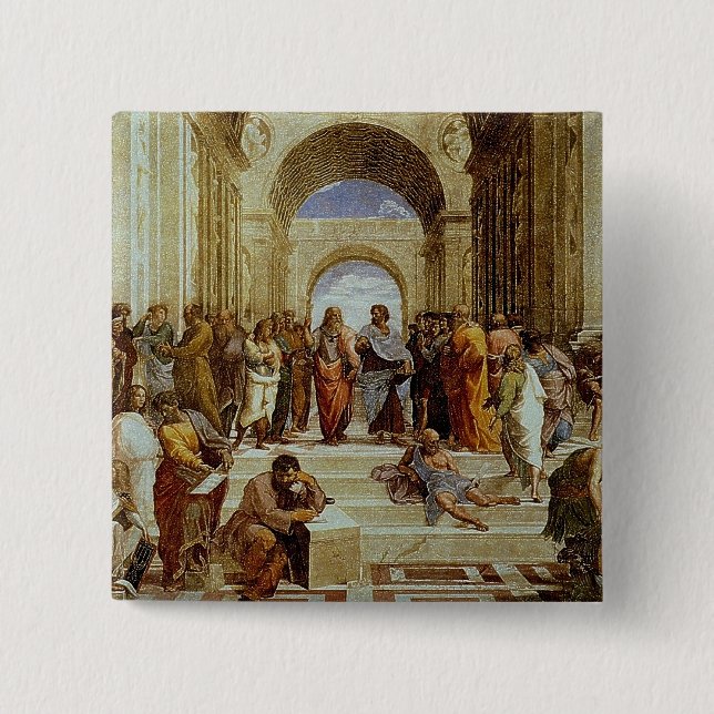 Badge Carré 5 Cm Raphael "l'école petit groupe d'Athènes" circa (Devant)
