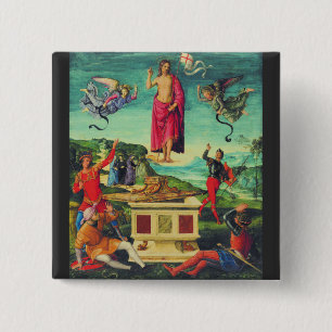 Badge Carré 5 Cm Raphael Résurrection de Jésus-Christ Art