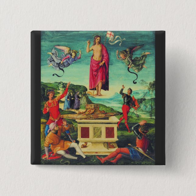 Badge Carré 5 Cm Raphael Résurrection de Jésus-Christ Art (Devant)