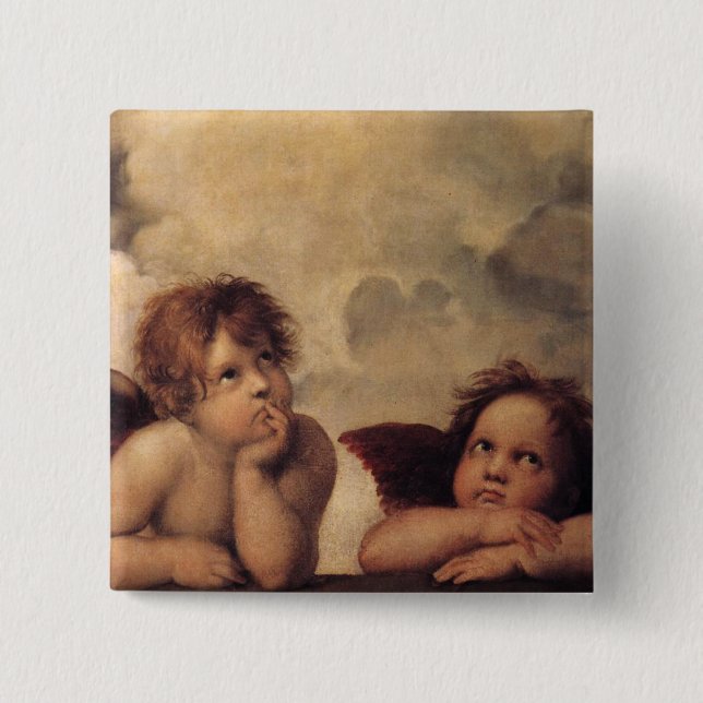 Badge Carré 5 Cm Raphael, Sistine Cherub (Devant)
