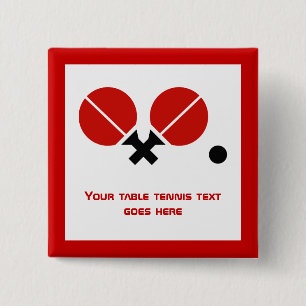 Badge Carré 5 Cm Raquettes de ping-pong de table et boule noir, rou