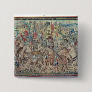 Badge Carré 5 Cm Rassemblant les cavaliers, de la tapisserie de