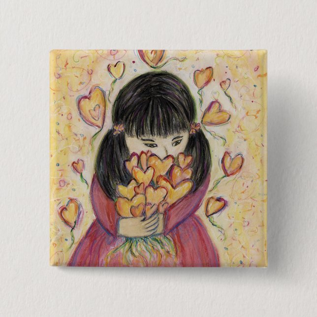 Badge Carré 5 Cm Rassembler les coeurs d'amour Bouton Portable Pins (Devant)