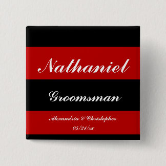 Badge Carré 5 Cm Rayures audacieuses de "Groomsman" avec les noms
