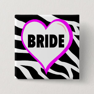 Badge Carré 5 Cm Rayures de zèbre de jeune mariée