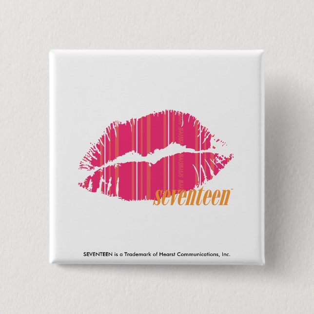 Badge Carré 5 Cm Rayures minces magenta (Devant)