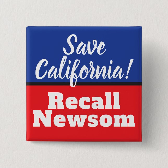 Badge Carré 5 Cm Recall Newsom Save California (Devant)