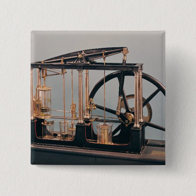 Badge Carré 5 Cm Reconstruction de la machine à vapeur de James (Devant)