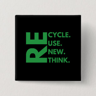 Badge Carré 5 Cm Recycle Réutiliser Renouveler l'environnement de J