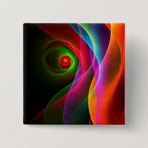 Badge Carré 5 Cm Red Green Orange Modern Abstrait Art Motif #22
