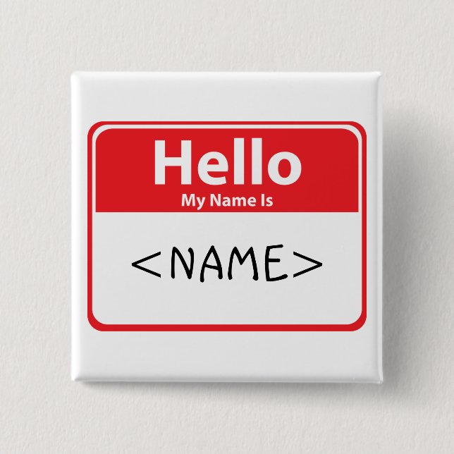 Badge Carré 5 Cm Red Hello Mon nom est,<NAME> (Devant)