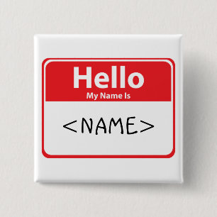 Badge Carré 5 Cm Red Hello Mon nom est,<NAME>