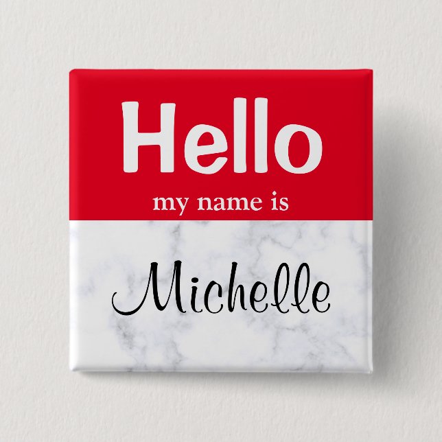 Badge Carré 5 Cm Red Hello Mon nom est personnalisé un bouton de no (Devant)