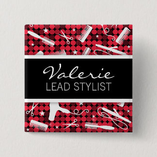 Badge Carré 5 Cm Red Hot Glam Hair Salon Nom Insigne