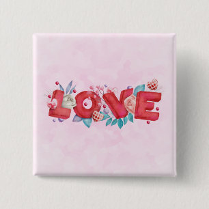 Badge Carré 5 Cm Red Love Text in Bold Block Letters Watercolor