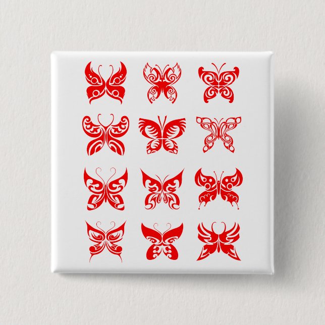 Badge Carré 5 Cm Red Tribal Butterfly Ornamental (Devant)