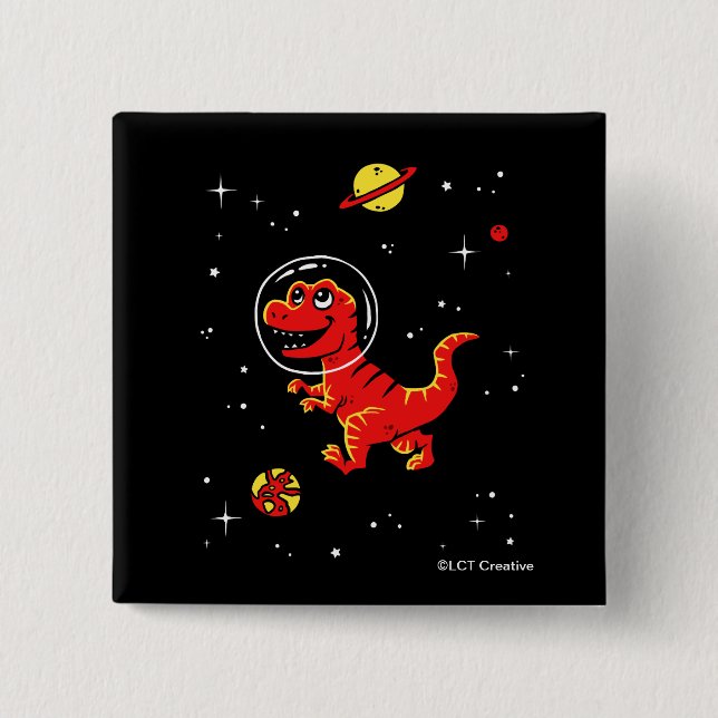 Badge Carré 5 Cm Red Tyrannosaurus Rex Dinos Dans L'Espace (Devant)