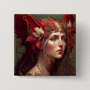 Badge Carré 5 Cm Red Valkyrie Femme Imaginaire Art