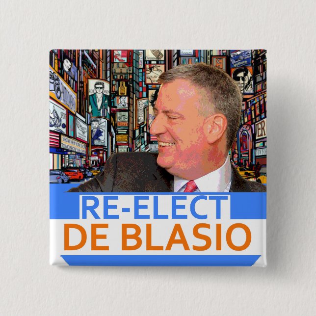 Badge Carré 5 Cm Réélisez de Blasio en 2017 (Devant)