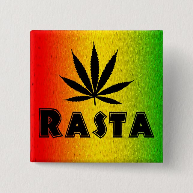 Badge Carré 5 Cm Reggae Rasta Leaf Jamaïcain Jamaïcain Carré Bouton (Devant)