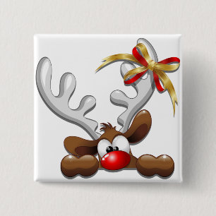 Badge Carré 5 Cm Reindeer Puzzled drôle Caractère de Noël