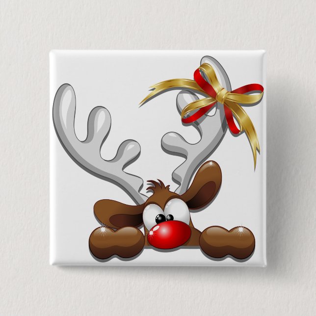 Badge Carré 5 Cm Reindeer Puzzled drôle Caractère de Noël (Devant)