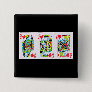 Badge Carré 5 Cm Reine,Roi,Valet de coeur