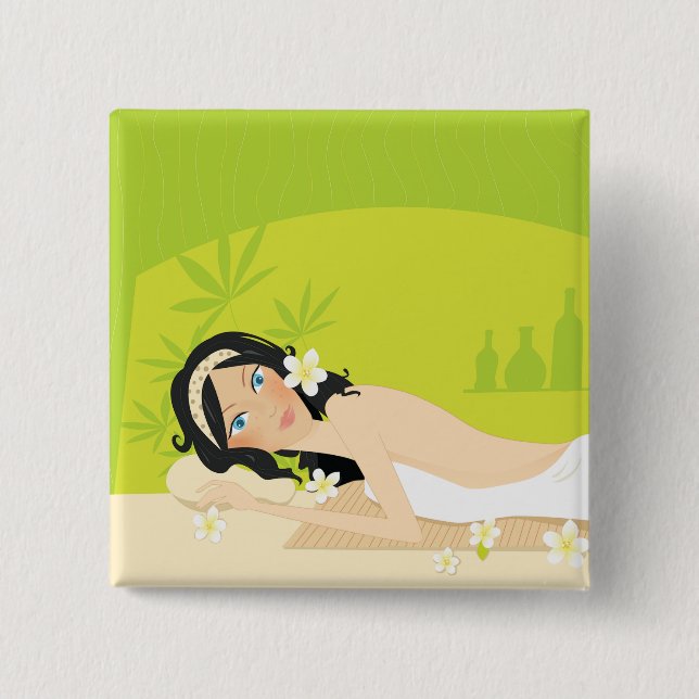 Badge Carré 5 Cm Relaxing Zen Spa Woman Tropical Wellness (Devant)