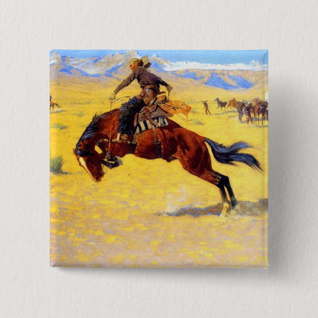 Badge Carré 5 Cm Remington Old West Horse et Cowboy (Devant)