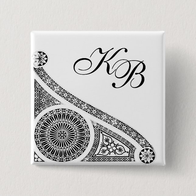 Badge Carré 5 Cm RENAISSANCE Décor architectural noir blanc (Devant)