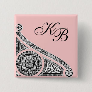 Badge Carré 5 Cm RENAISSANCE Noir Blanc Rose Architecture Monogramm