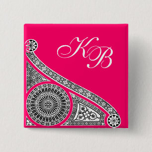 Badge Carré 5 Cm RENAISSANCE Noir Blanc Rose Architecture Monogramm