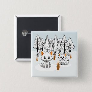 Badge Carré 5 Cm Renards arctiques - Paysage hivernal