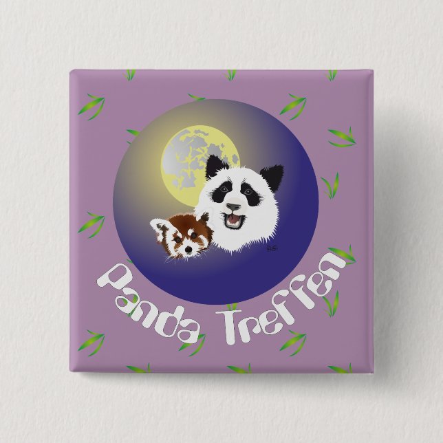 Badge Carré 5 Cm Rencontre de Panda (Devant)