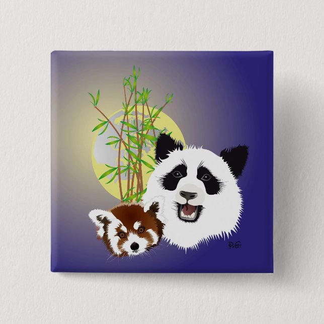 Badge Carré 5 Cm Rencontre de Panda (Devant)